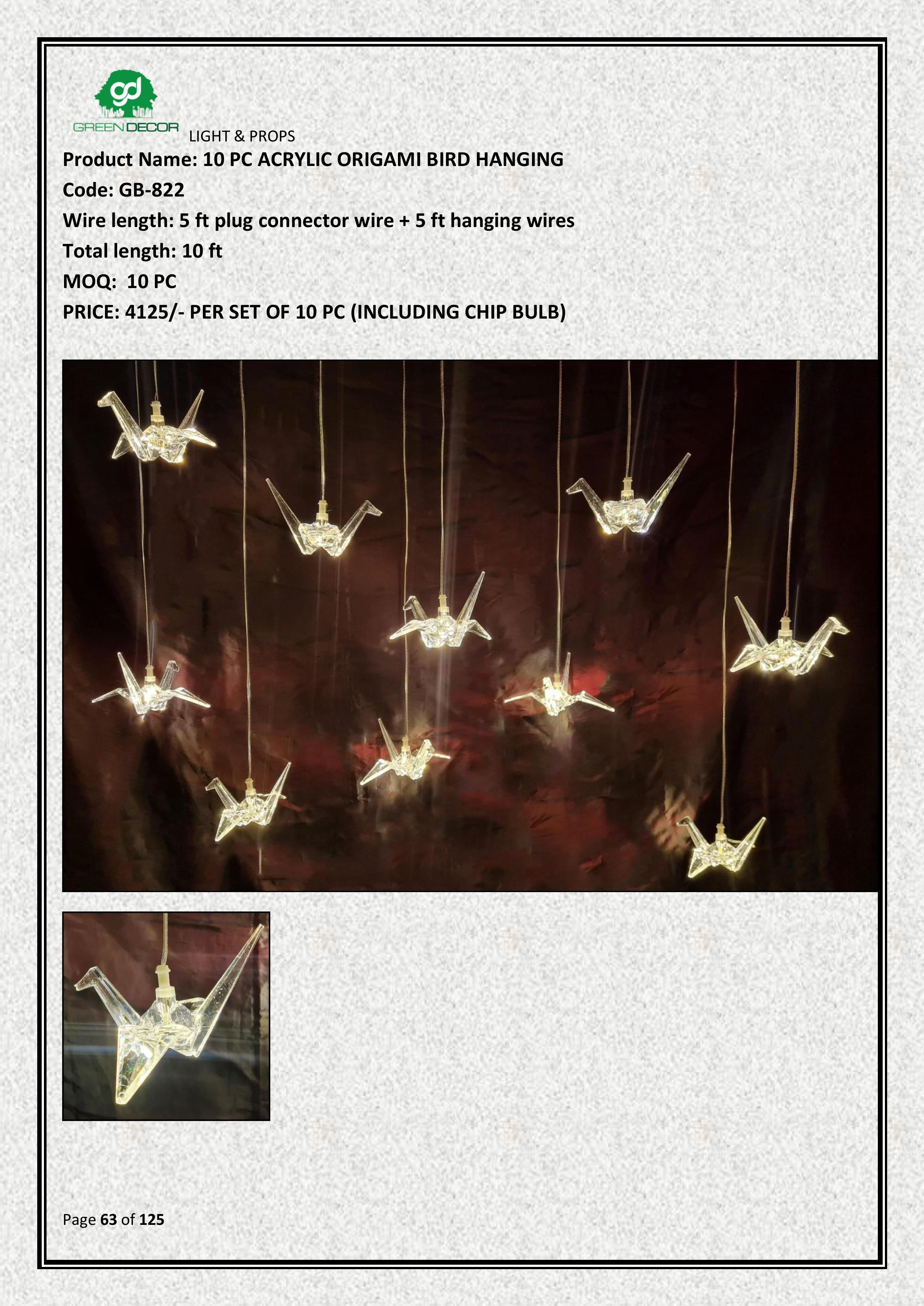 10 PC ACRYLIC ORIGAMI BIRD HANGING