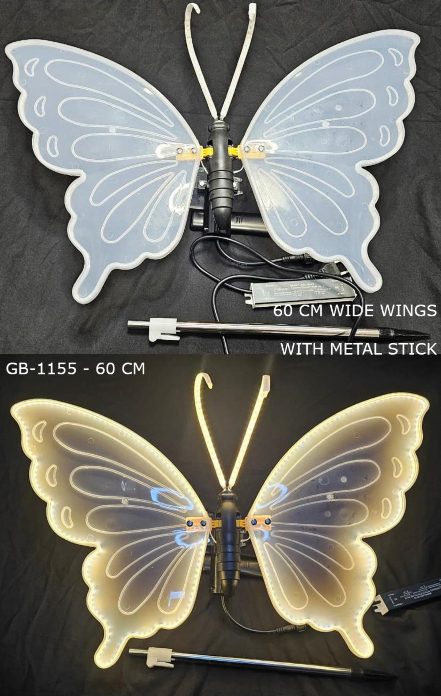 MOVING LED BUTTERFLY WITH STICK – 60 CM (WITH MOTOR)