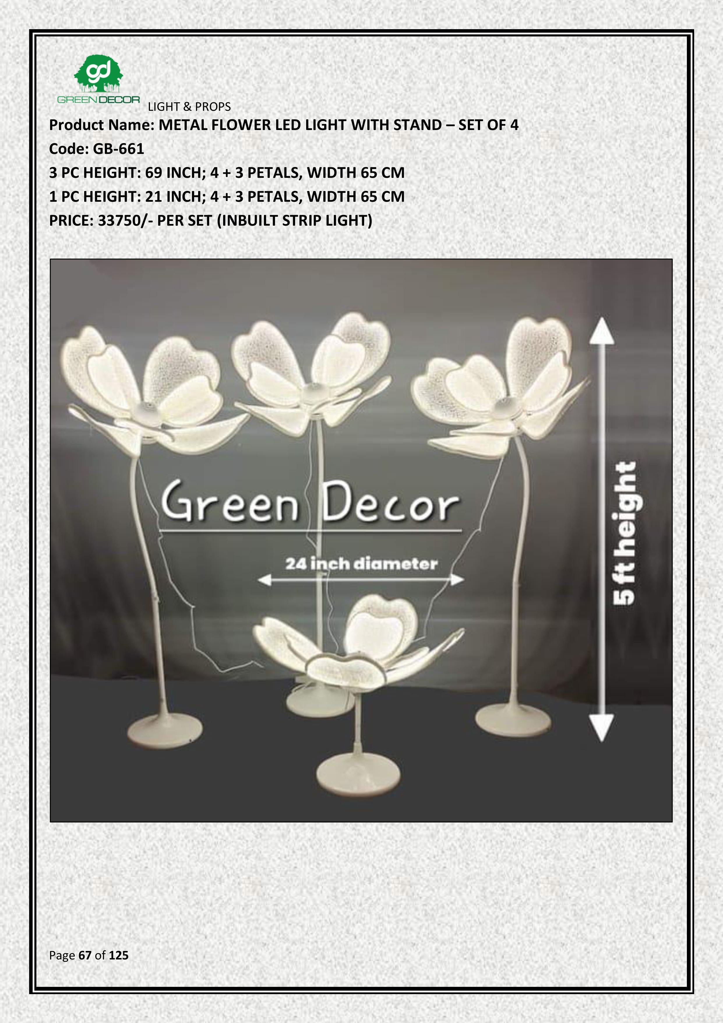 METAL FLOWER LED LIGHT WITH STAND – SET OF 4
