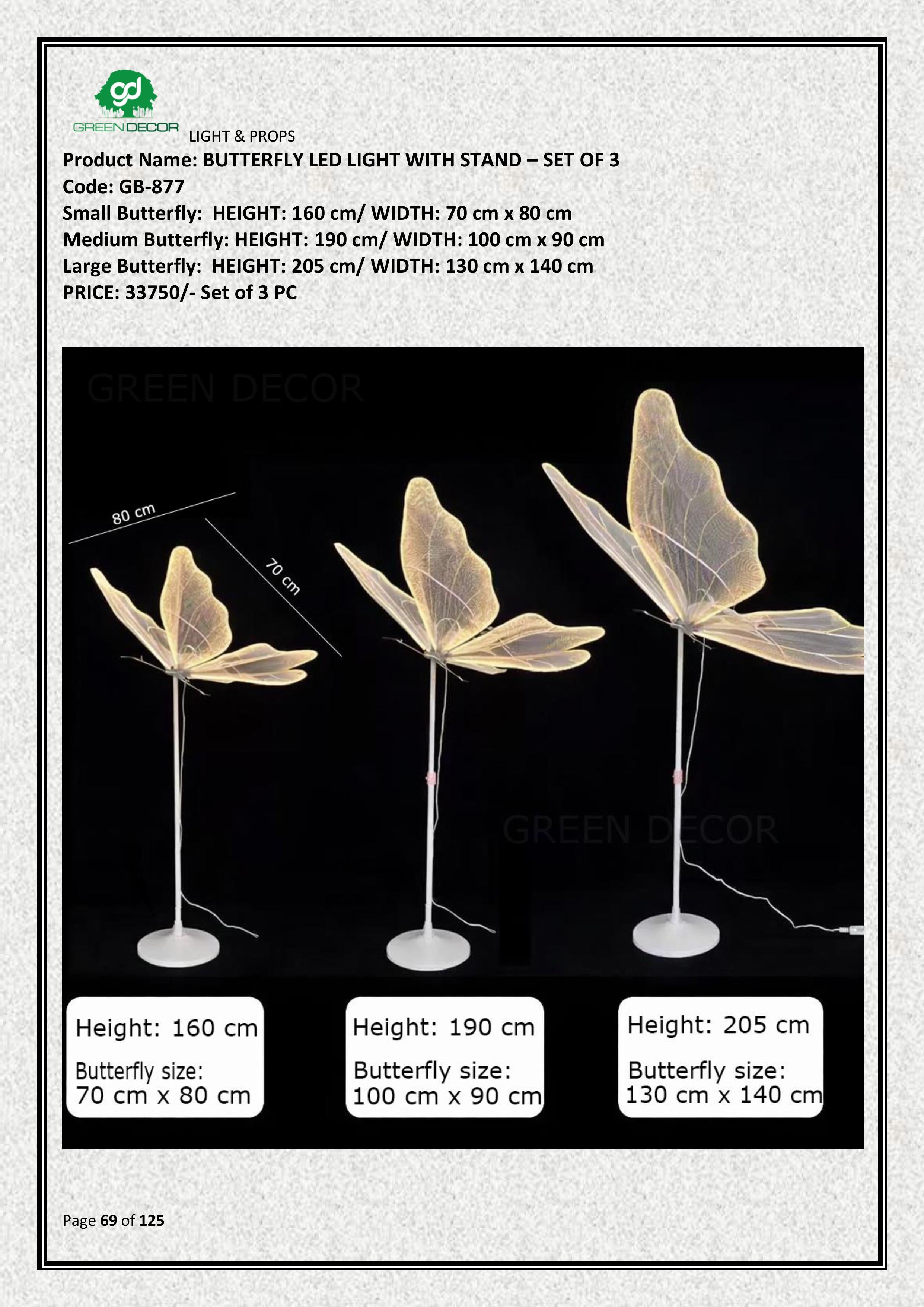 BUTTERFLY LED LIGHT WITH STAND – SET OF 3 PC