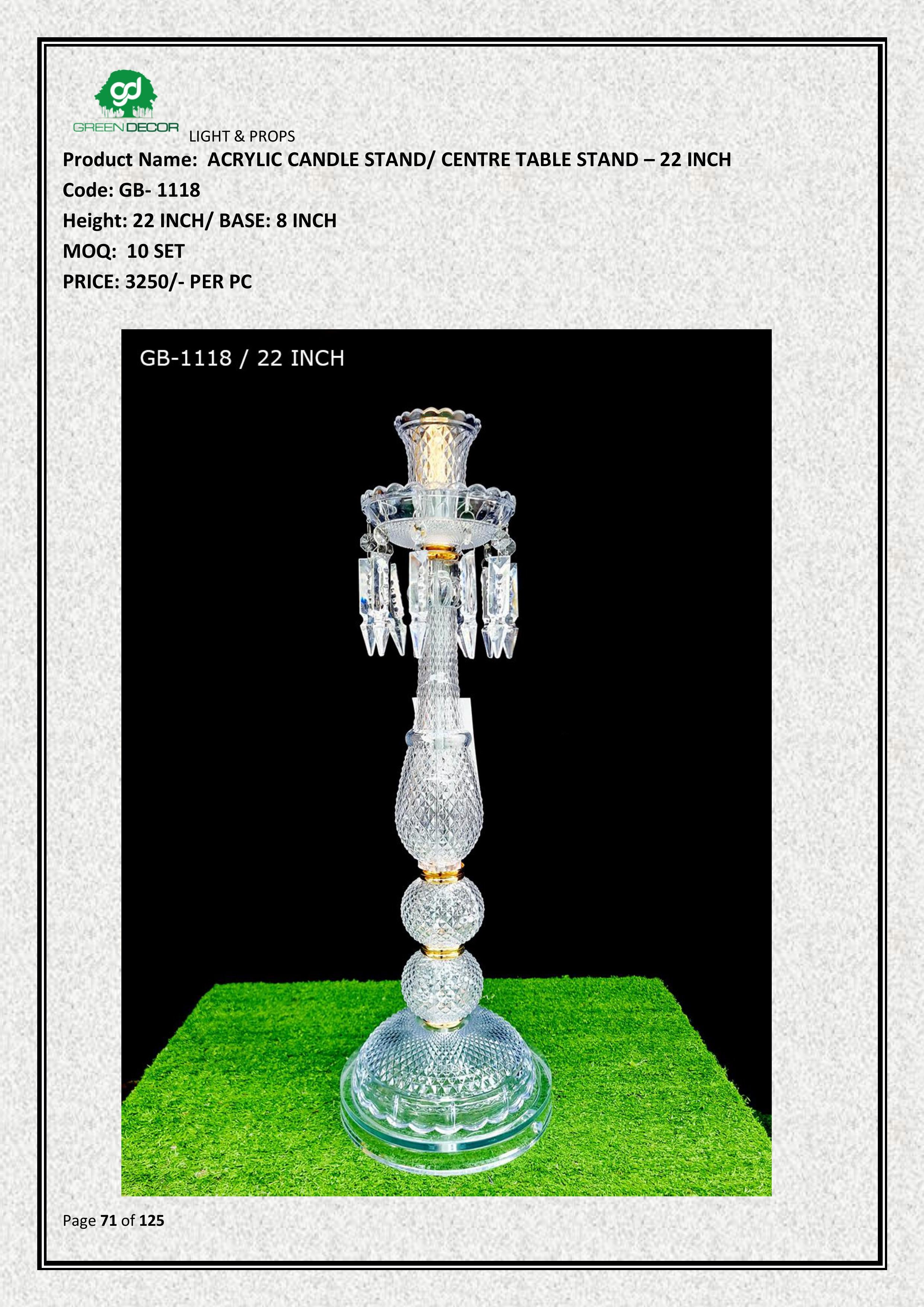 ACRYLIC CANDLE STAND/ CENTRE TABLE STAND - 22 INCH