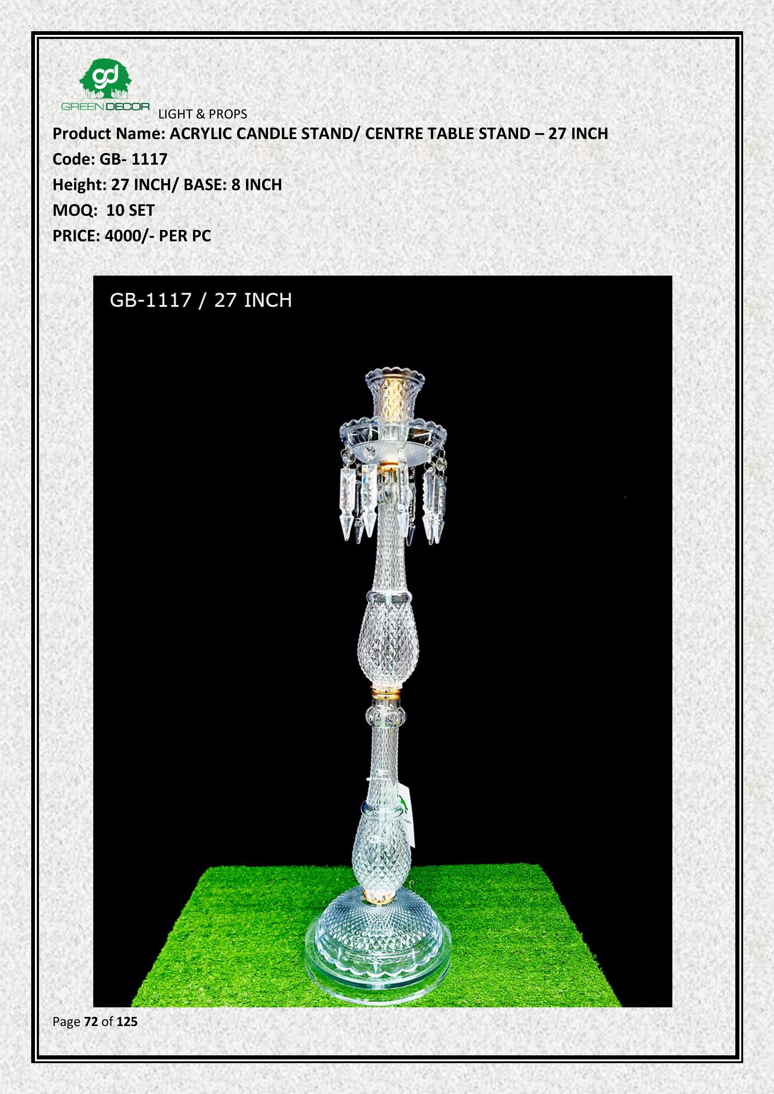 ACRYLIC CANDLE STAND/ CENTRE TABLE STAND - 27 INCH
