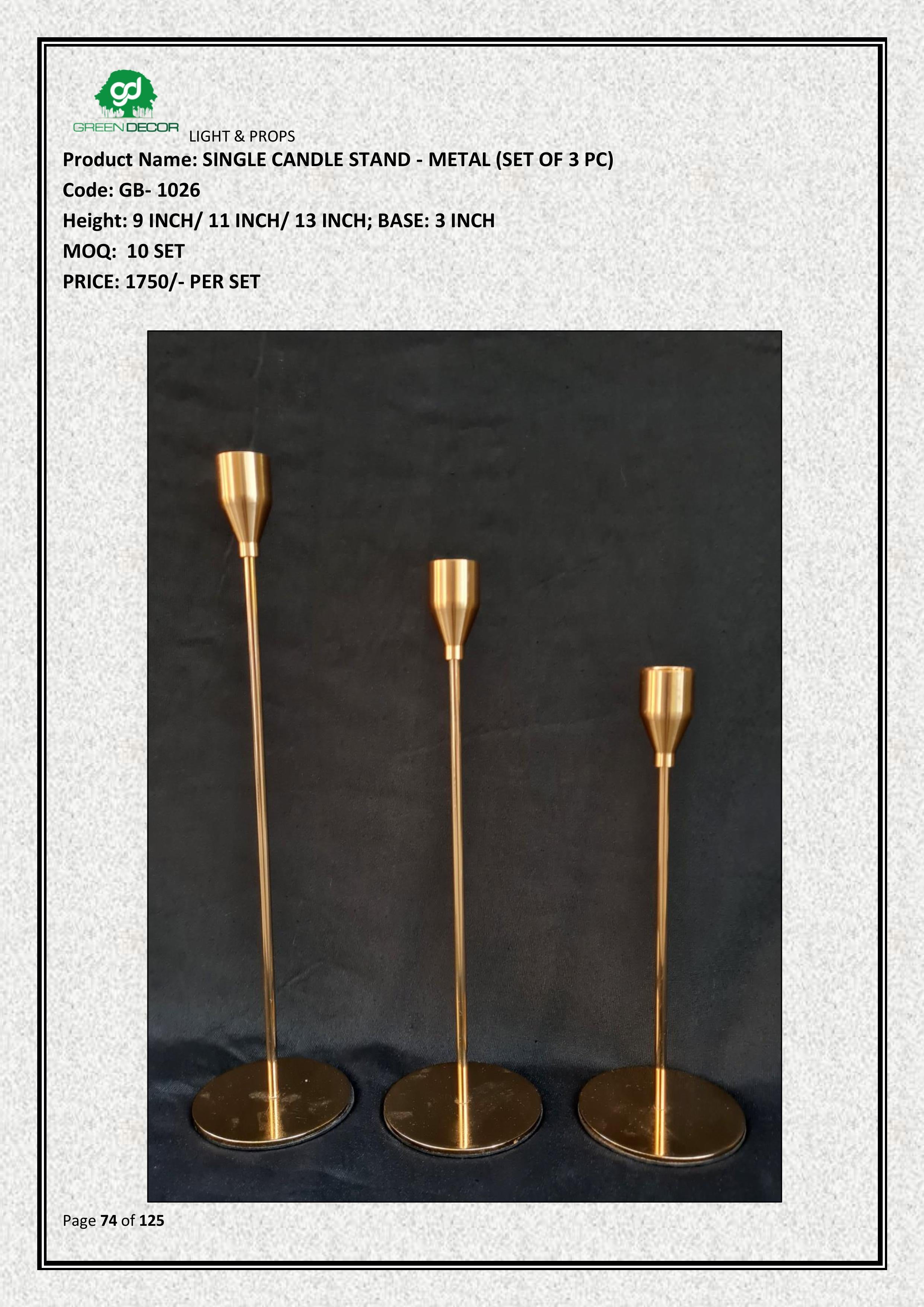 SINGLE CANDLE STAND - METAL (SET OF 3 PC)