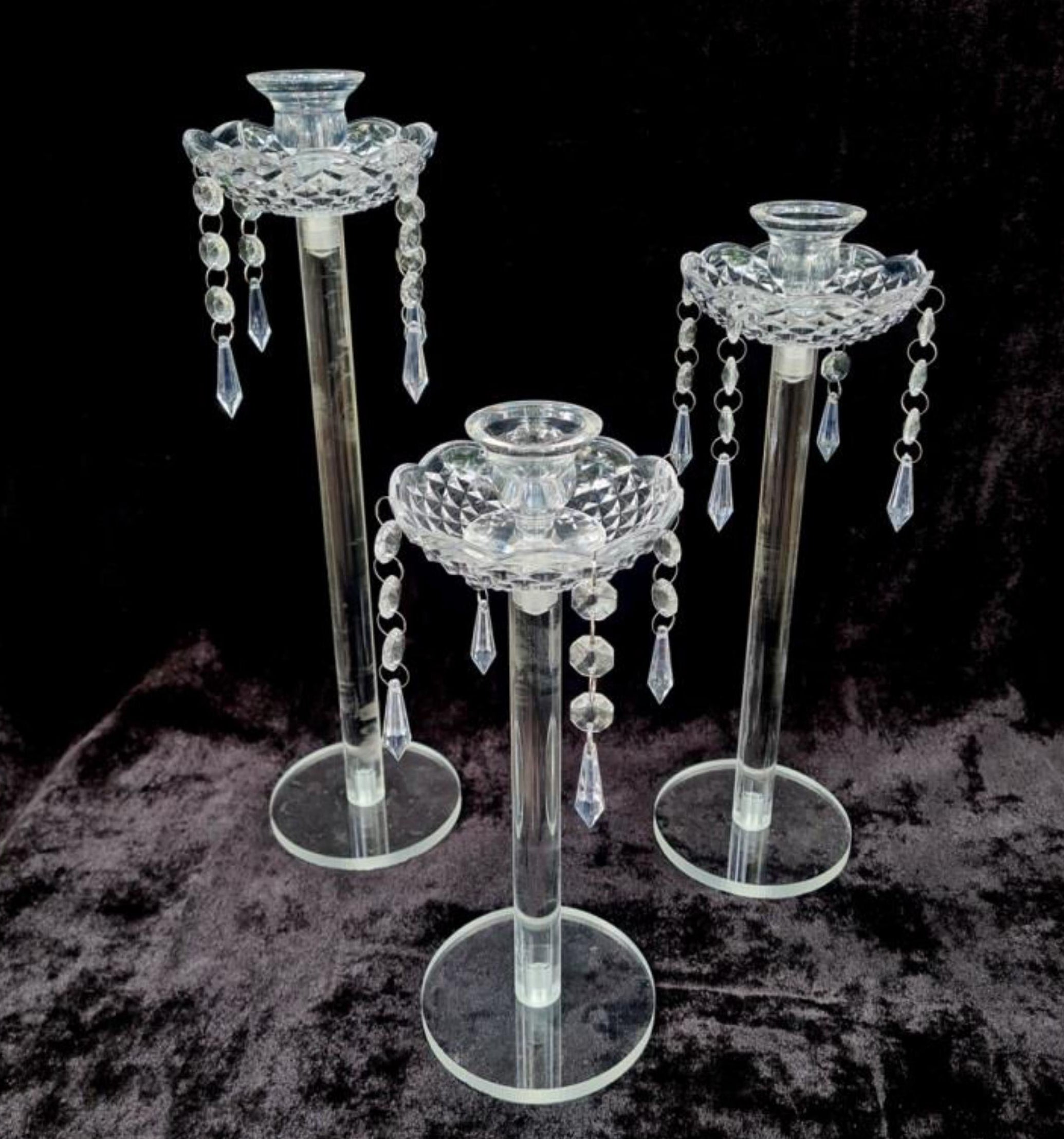 ACRYLIC CANDLE STAND WITH DANGLER (SET OF 3 PC)