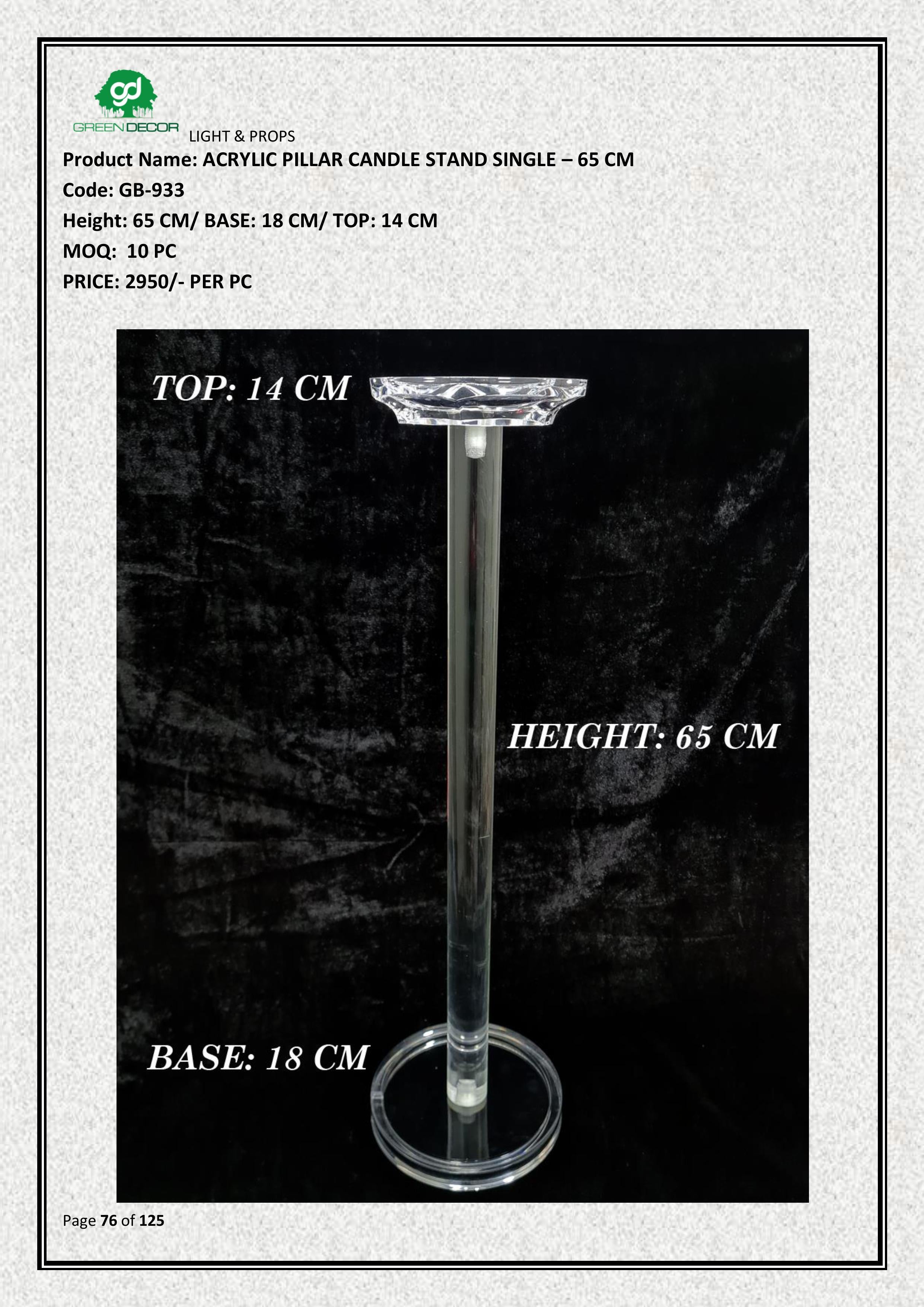 ACRYLIC PILLAR CANDLE STAND SINGLE – 65 CM