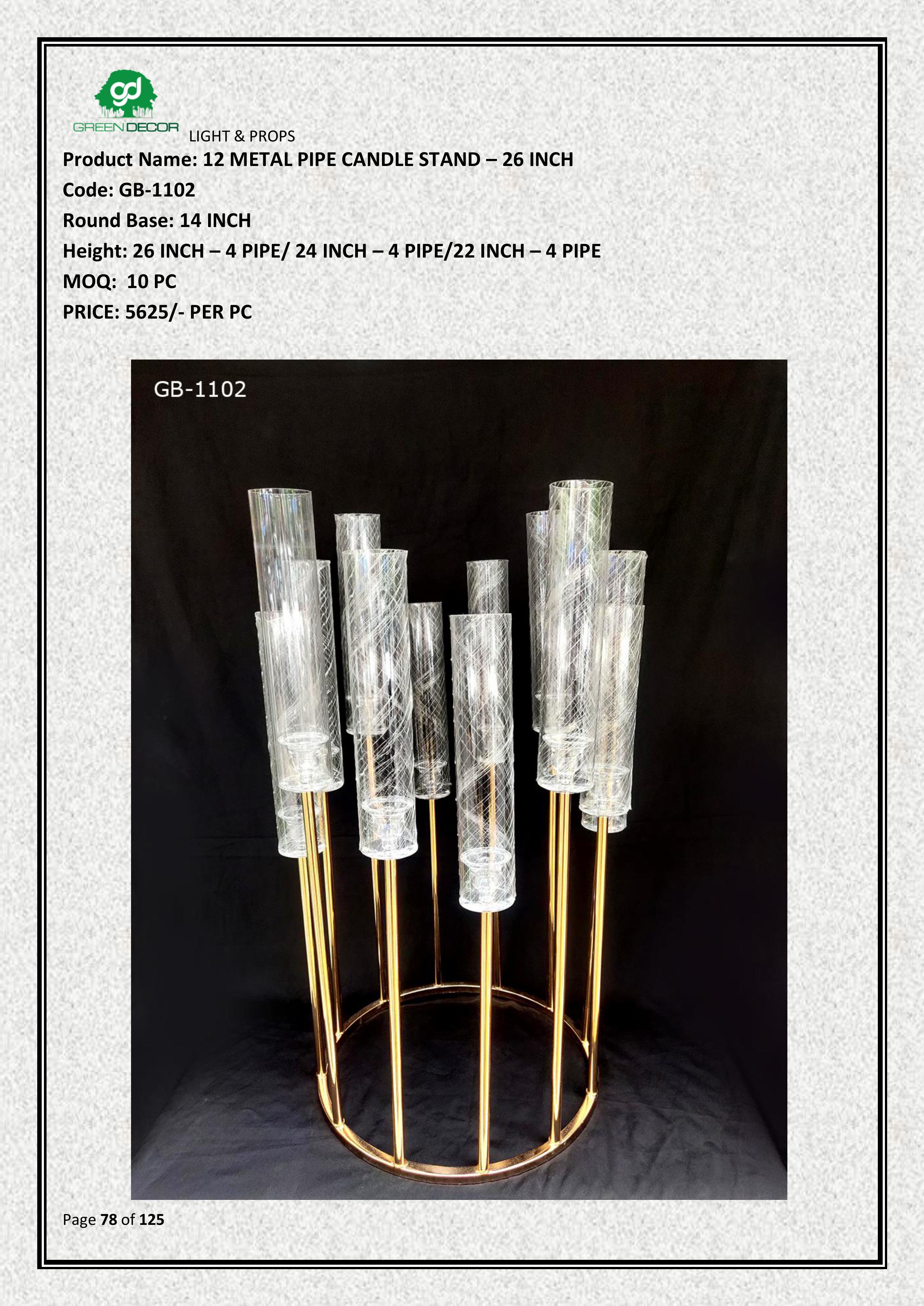 12 METAL PIPE CANDLE STAND – 26 INCH