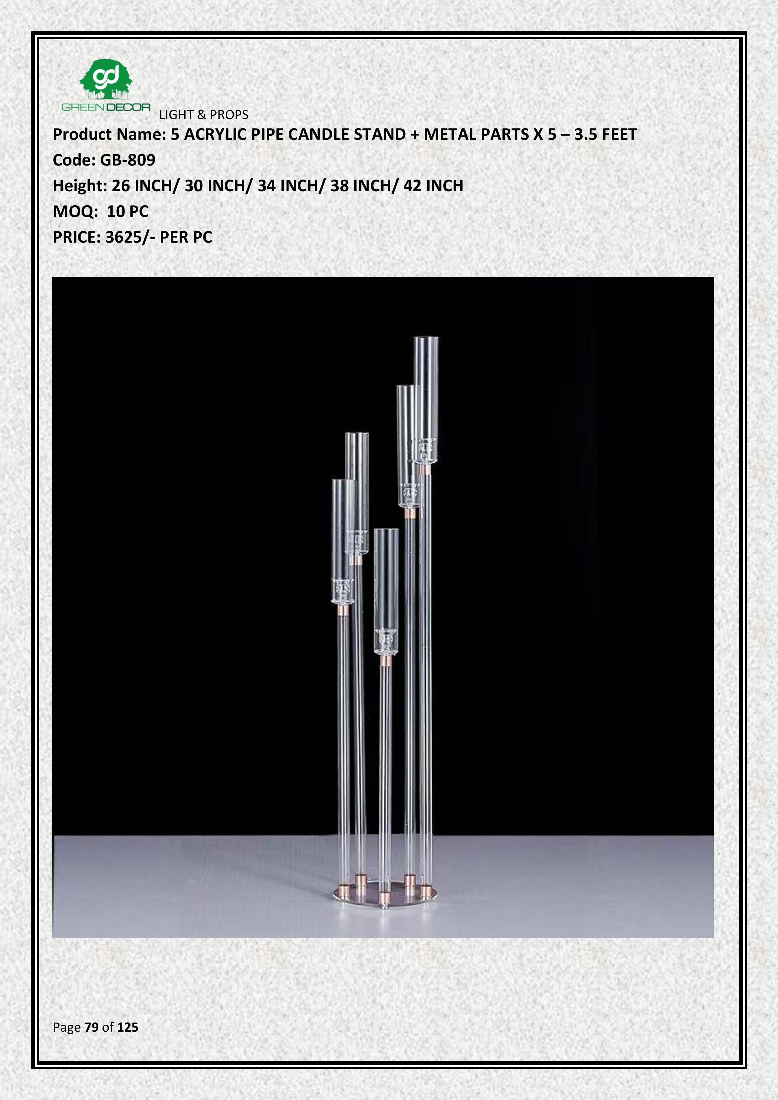 5 ACRYLIC PIPE CANDLE STAND + METAL PARTS X 5 – 3.5 FT