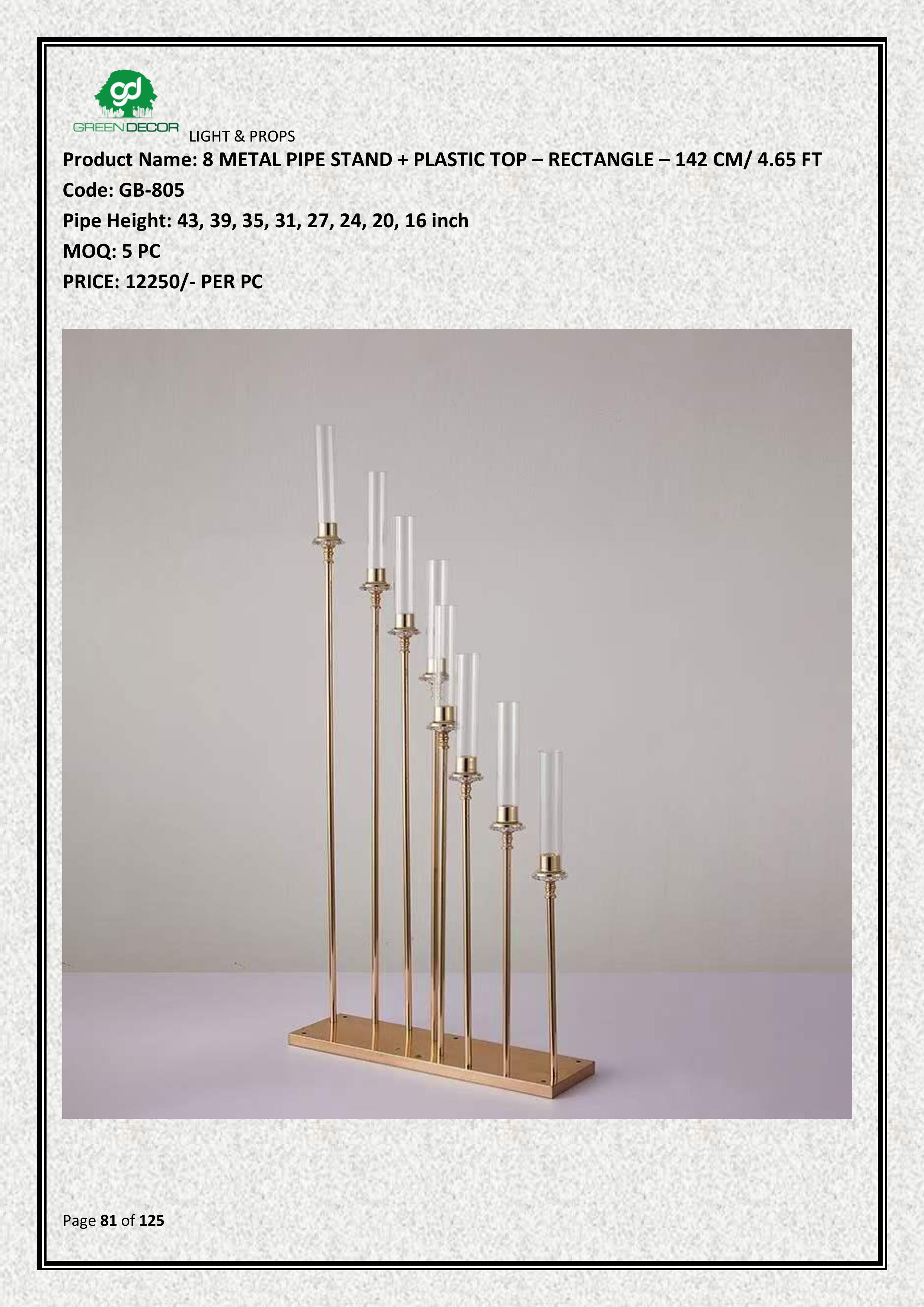 8 METAL PIPE STAND + PLASTIC TOP – RECTANGLE – 142 CM/ 4.65 FT