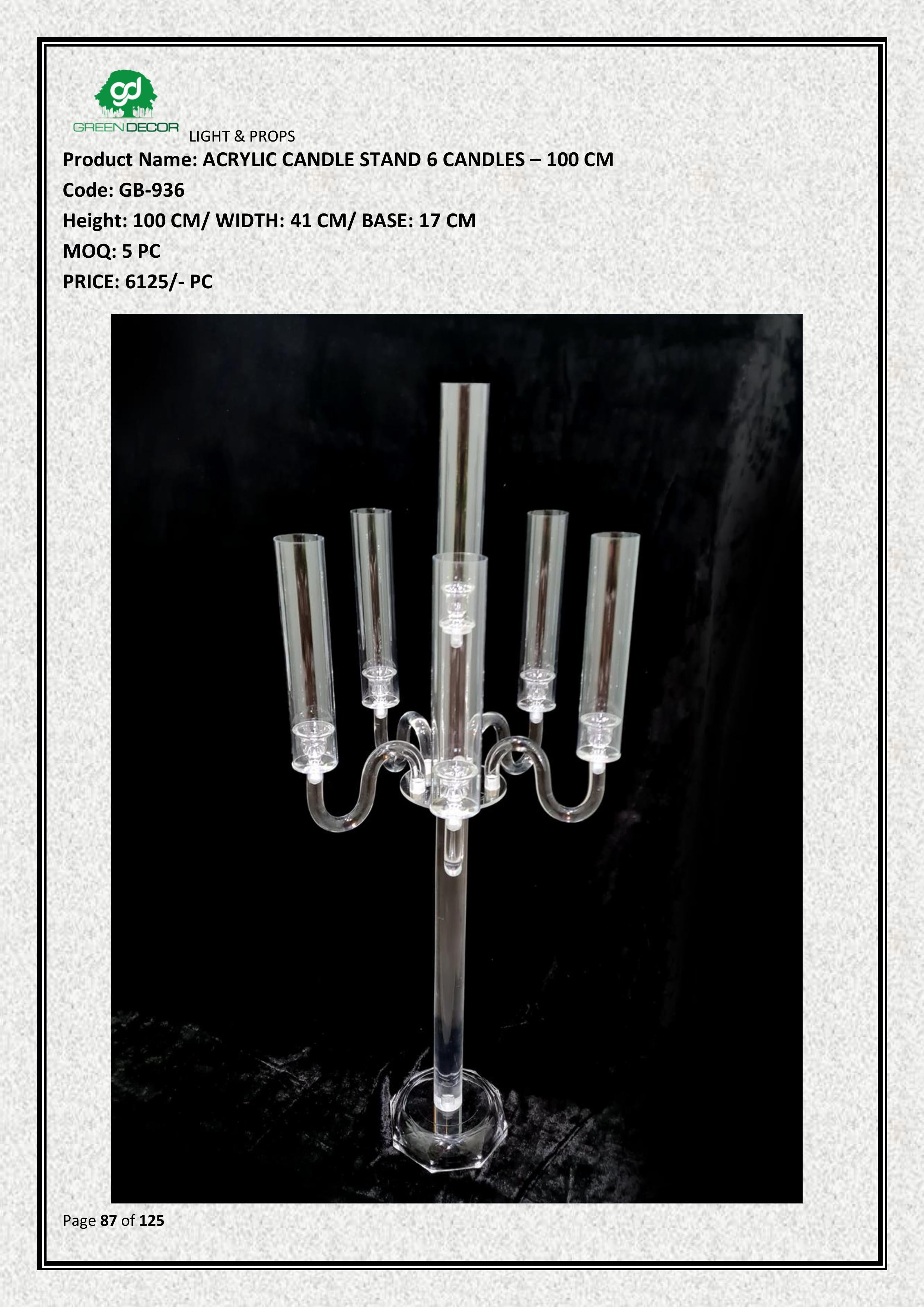 ACRYLIC CANDLE STAND 6 CANDLES – 100 CM Code: GB-936