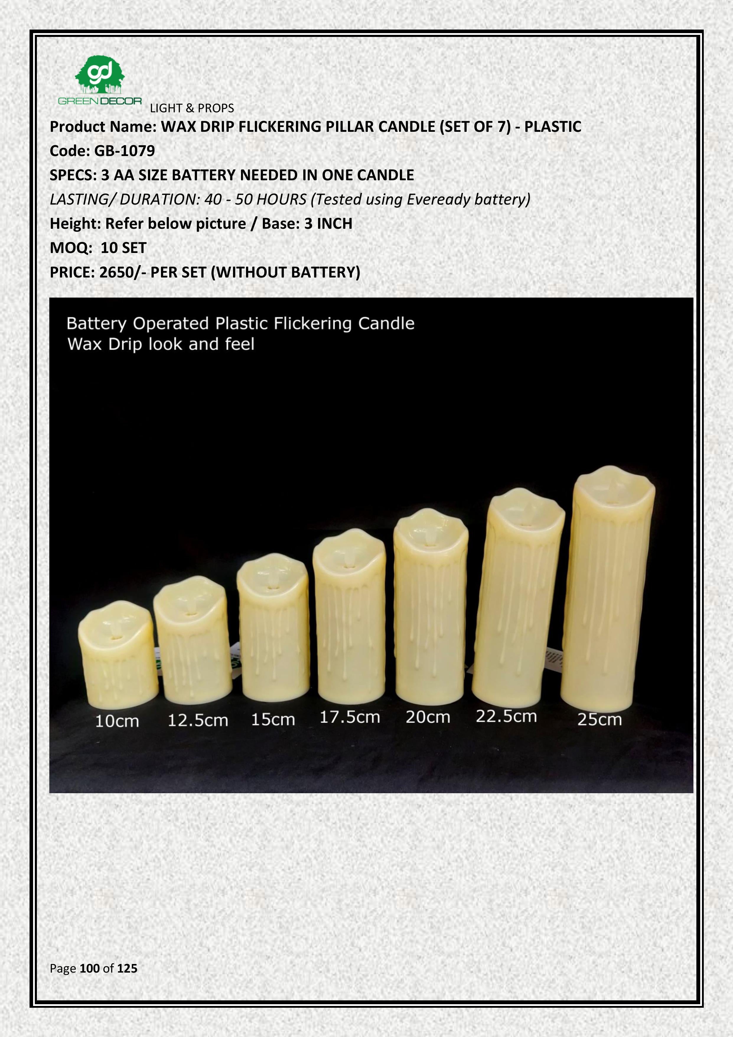 WAX DRIP FLICKERING PILLAR CANDLE (SET OF 7) - PLASTIC