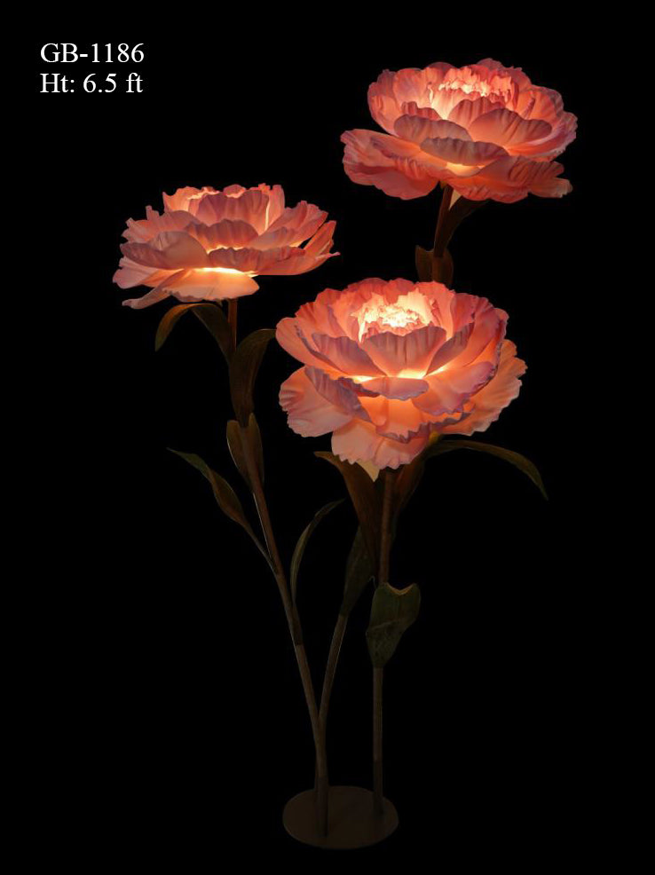 OUTDOOR AND INDOOR EVA FLOWER LIGHT WITH STAND  - LARGE ROSE X 3