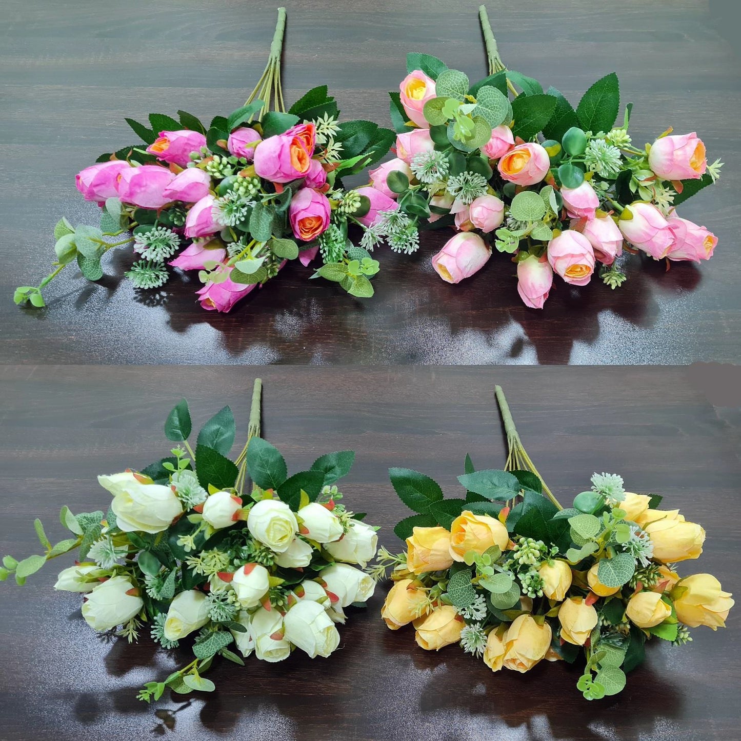 Artificial Large Bud Rose Bunch x 20 + Mix Fillers (4 COLOURS)