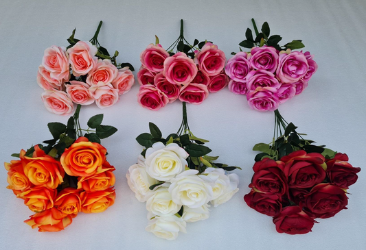 Artificial Large Rose Bunch x 9 (6 COLOURS)