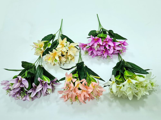 Artificial Mini Lily Bunch + Fillers X 15 (5 colours)