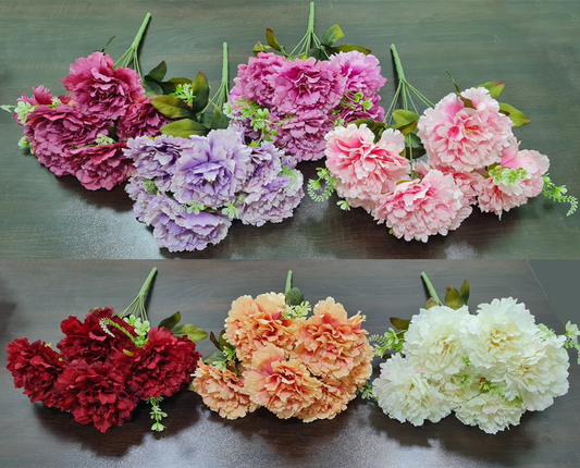 Artificial Large peony Bunch x 7 + Fillers (7 COLOURS)