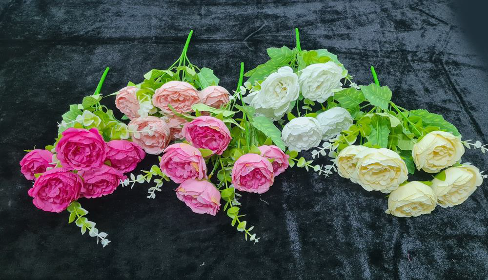 Artificial Peony + Fillers Bunch x 5 (5 colours)