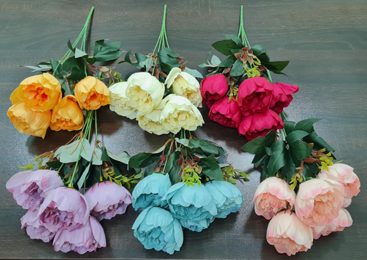 Artificial Peony Bunch x 5 (6 colours)