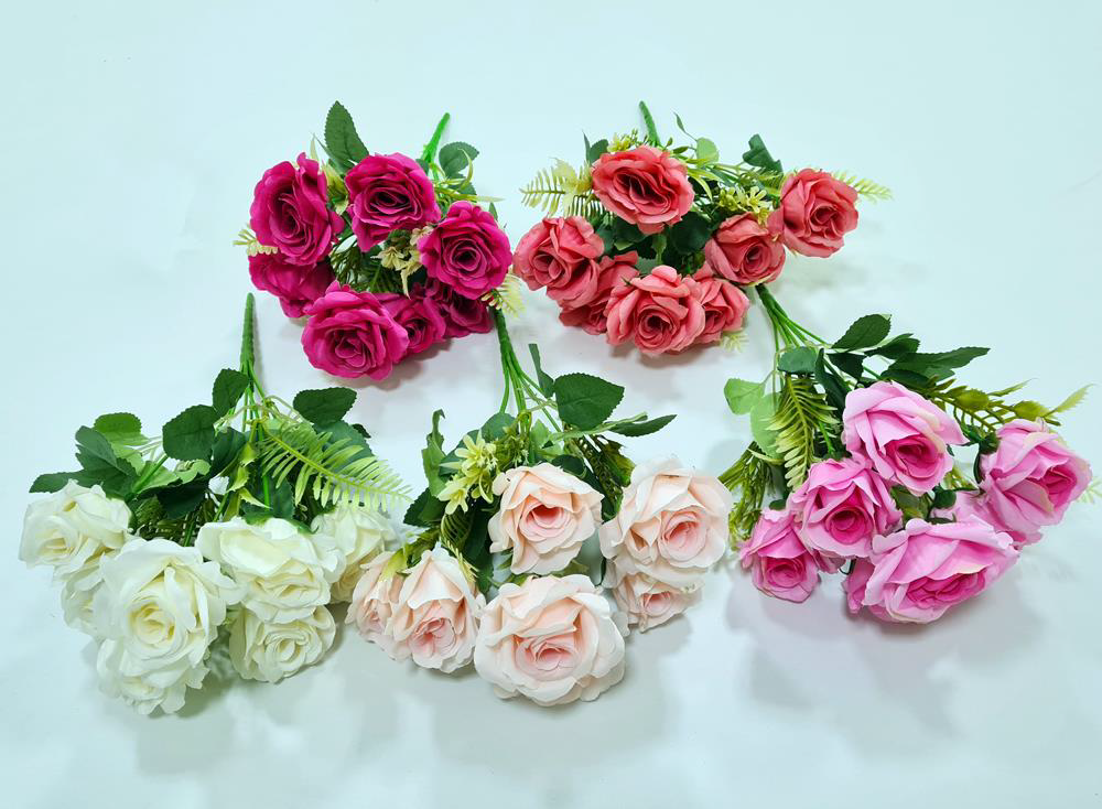 Artificial Rose + Fillers Bunch x 7 (4 colours)