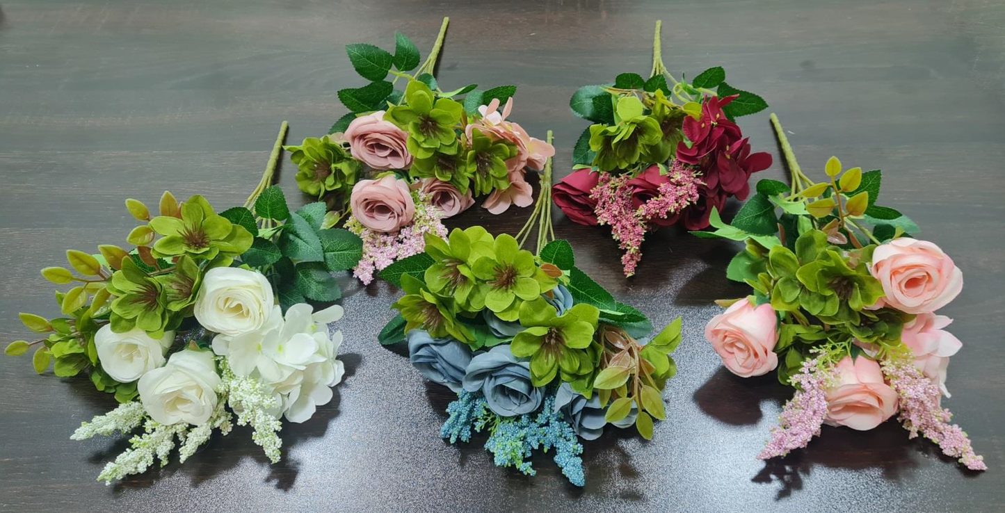 Artificial Rose + Hydrangea + Fillers Bunch x 6 (4 colours)