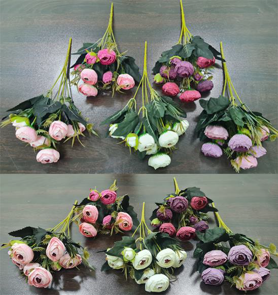 Artificial Wood Rose Bunch x 9 flowers (5 colours)